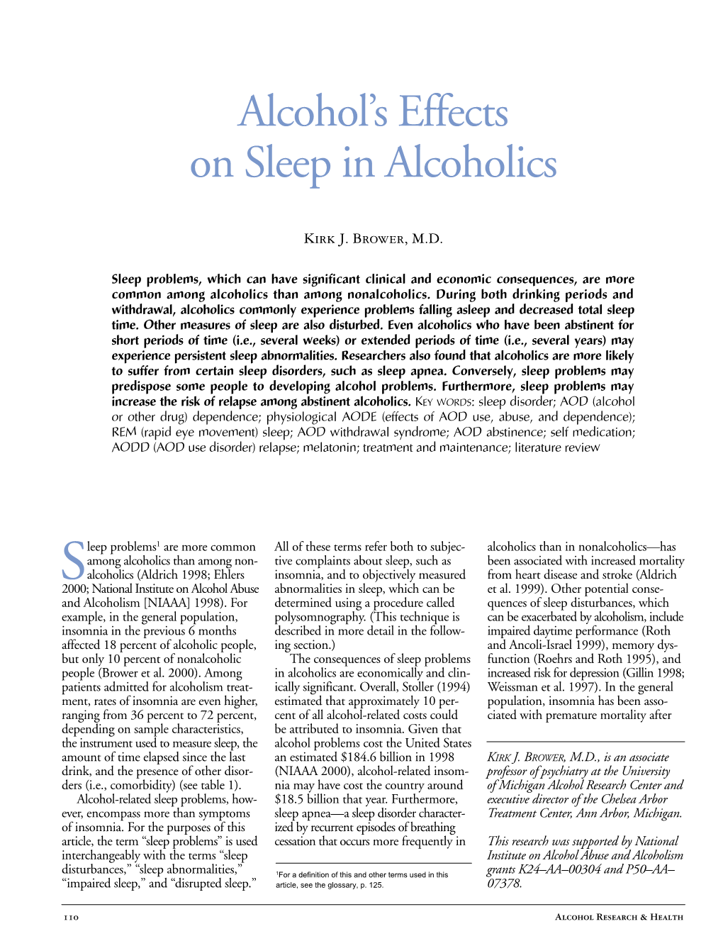 Alcohol's Effects on Sleep in Alcoholics