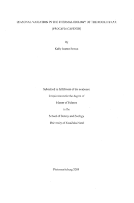 Seasonal Variation in the Thermal Biology of the Rock Hyrax