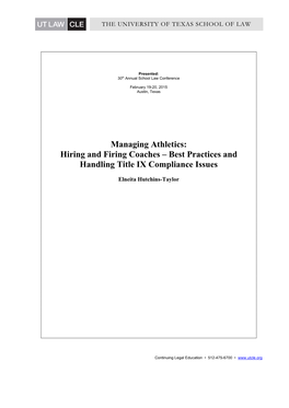 Hiring and Firing Coaches – Best Practices and Handling Title IX Compliance Issues