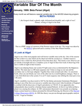 AAVSO: Algol, January 1999 Variable Star of the Month Variable Star of the Month