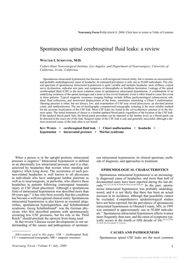 Spontaneous Spinal Cerebrospinal Fluid Leaks: a Review