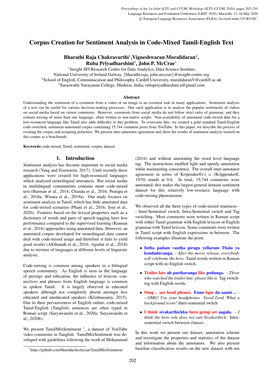 Corpus Creation for Sentiment Analysis in Code-Mixed Tamil-English Text