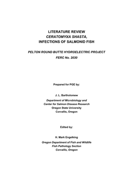 Literature Review Ceratomyxa Shasta, Infections of Salmonid Fish