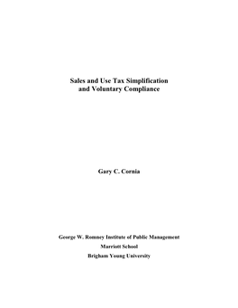 Sales and Use Tax Simplification and Voluntary Compliance