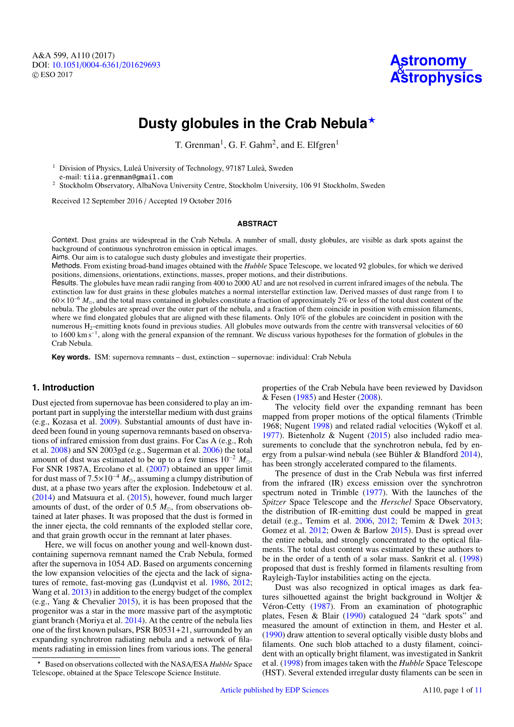 Dusty Globules in the Crab Nebula? T