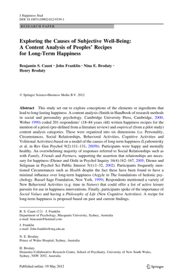 Exploring the Causes of Subjective Well-Being: a Content Analysis of Peoples' Recipes for Long-Term Happiness