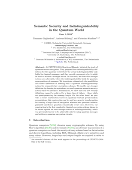 Semantic Security and Indistinguishability in the Quantum World June 1, 2016?