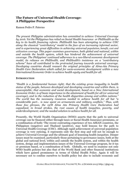 The Future of Universal Health Coverage: a Philippine Perspective