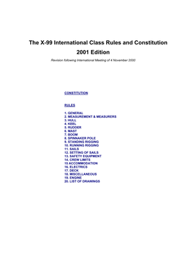 The X-99 International Class Rules and Constitution 2001 Edition