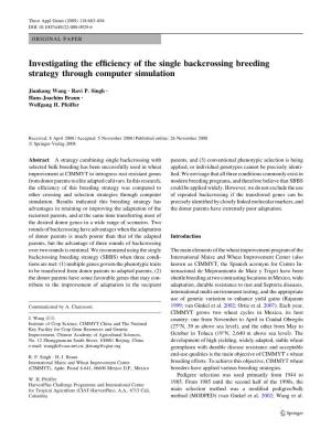 Investigating the Efficiency of the Single Backcrossing Breeding