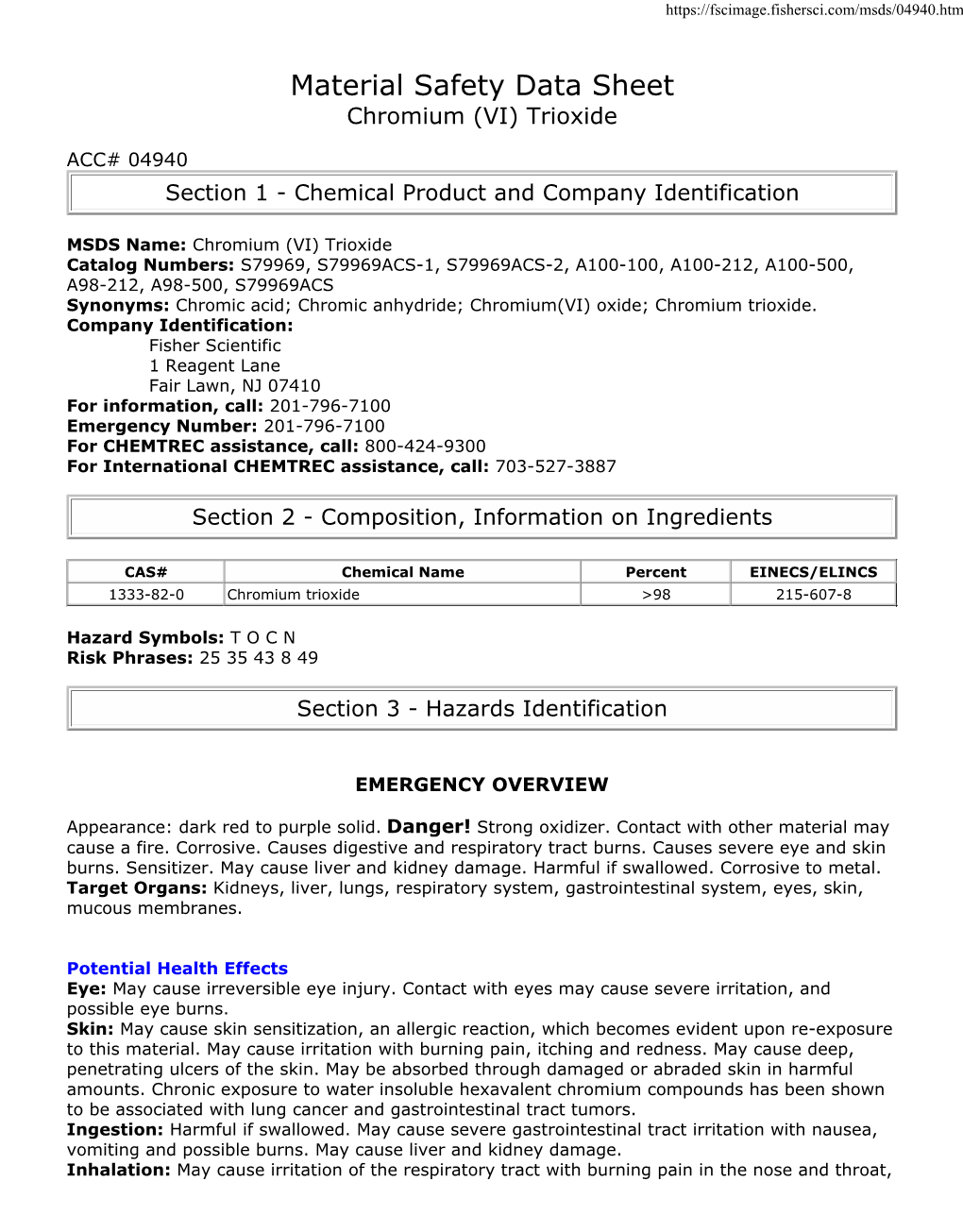 Material Safety Data Sheet Chromium (VI) Trioxide