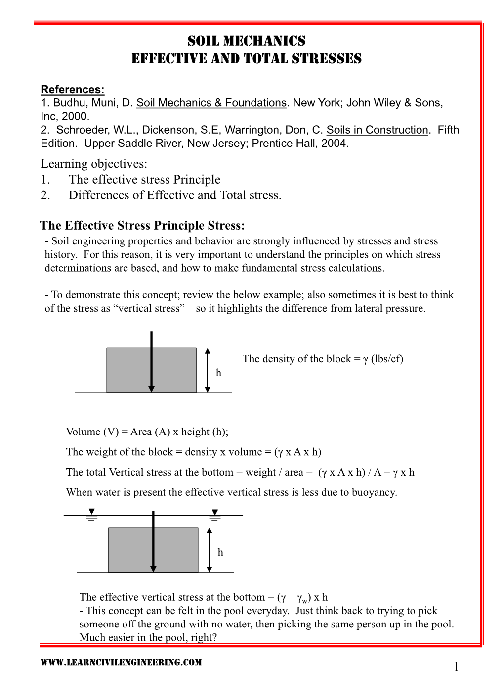 Soil Mechanics Effective and Total Stresses