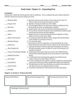 Study Guide: Chapter 11 – Expanding West