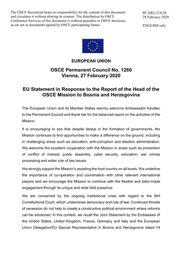OSCE Permanent Council No. 1260 Vienna, 27 February 2020 EU