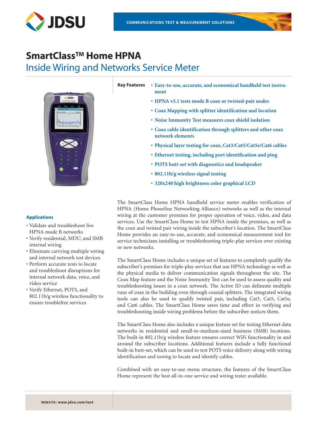 Smartclass™ Home HPNA Inside Wiring and Networks Service Meter