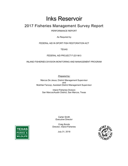 Inks Reservoir 2017 Survey Report