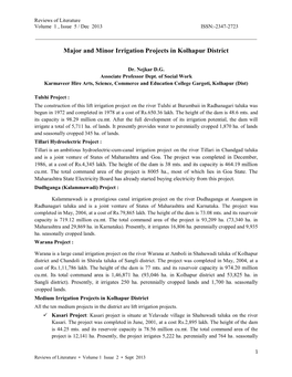 Major and Minor Irrigation Projects in Kolhapur District