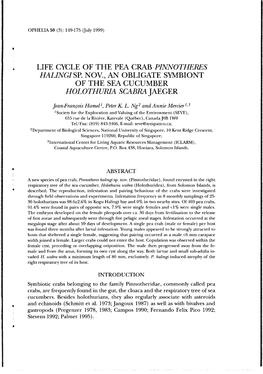 Life Cycle of the Pea Crabpinnotheres Halingi Sf. Nov., an Obligate