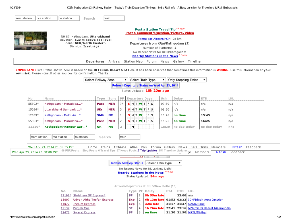 Departures from KGM/Kathgodam