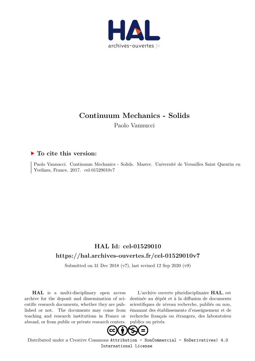 Continuum Mechanics - Solids Paolo Vannucci