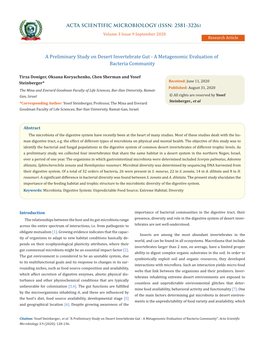 A Preliminary Study on Desert Invertebrate Gut - a Metagenomic Evaluation of Bacteria Community