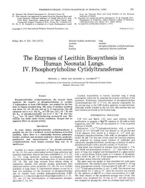 The Enzymes of Lecithin Biosynthesis in Human Neonatal Lungs. IV