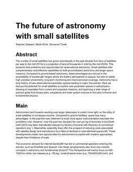 The Future of Astronomy with Small Satellites