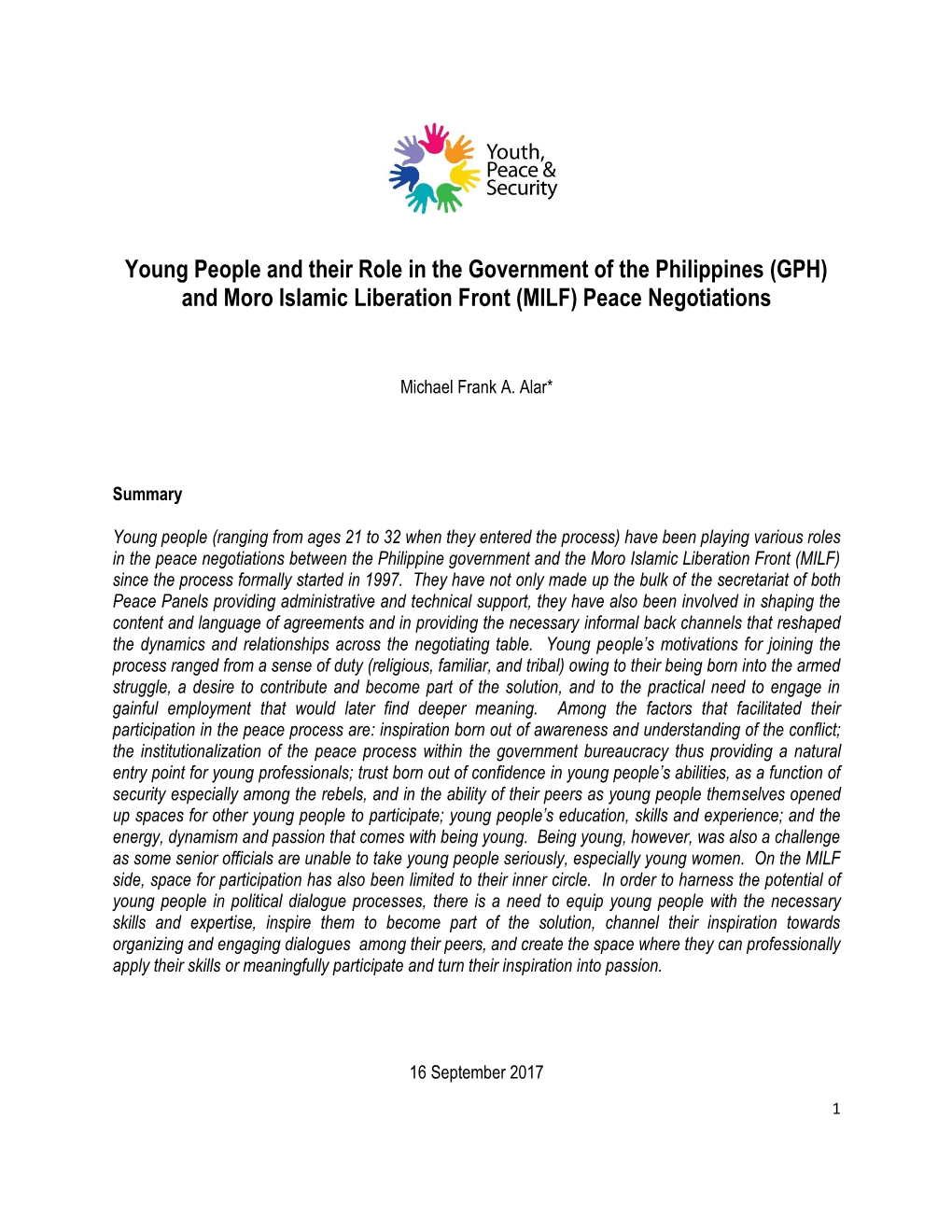 (GPH) and Moro Islamic Liberation Front (MILF) Peace Negotiations