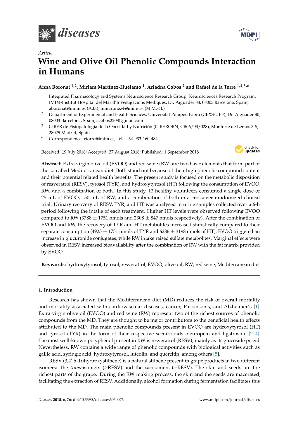 Wine and Olive Oil Phenolic Compounds Interaction in Humans