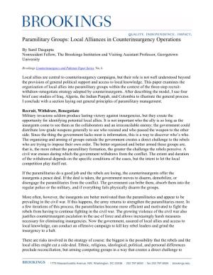 Paramilitary Groups: Local Alliances in Counterinsurgency Operations
