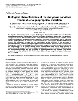 Biological Characteristics of the Bungarus Candidus Venom Due to Geographical Variation
