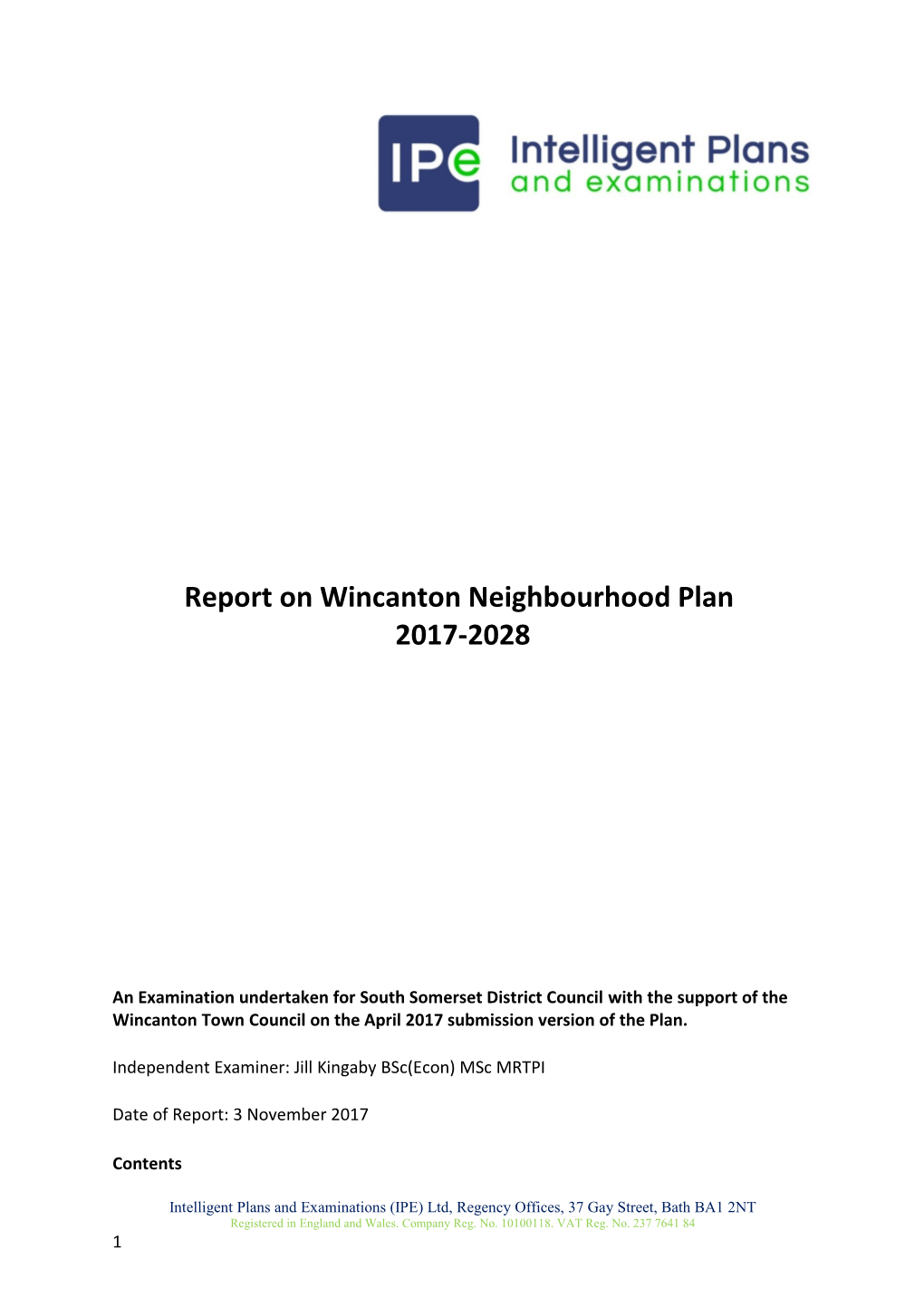 Report on Wincanton Neighbourhood Plan