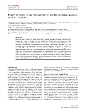Recent Advances in the Management of Peritoneal Dialysis Patients Anjali B