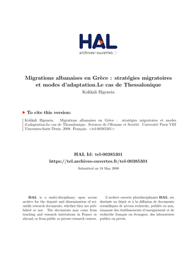 Migrations Albanaises En Grèce : Stratégies Migratoires Et Modes D’Adaptation