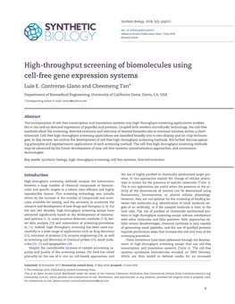 High-Throughput Screening of Biomolecules Using Cell-Free Gene Expression Systems Luis E