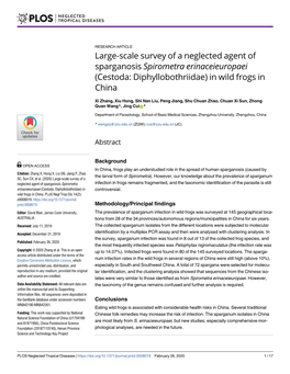 Large-Scale Survey of a Neglected Agent of Sparganosis Spirometra Erinaceieuropaei (Cestoda: Diphyllobothriidae) in Wild Frogs in China