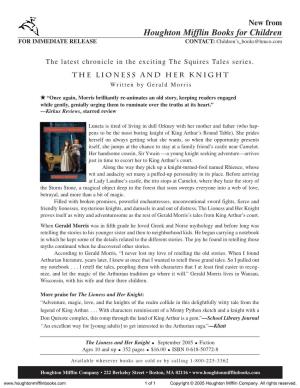 Press Release for the Lioness and Her Knight Published by Houghton