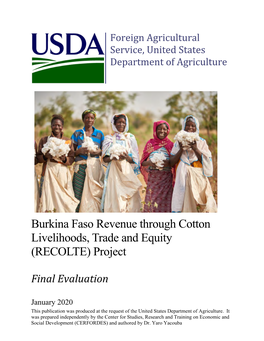 Burkina Faso Revenue Through Cotton Livelihoods, Trade and Equity (RECOLTE) Project