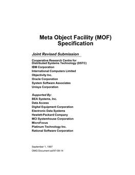 Meta Object Facility (MOF) Specification