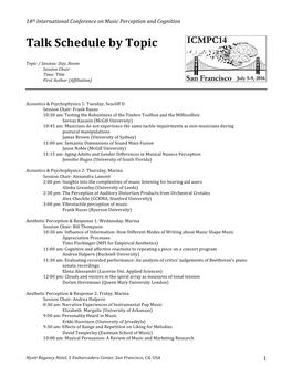 Talk Schedule by Topic
