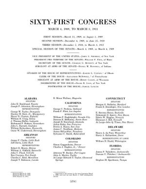 Sixty-First Congress March 4, 1909, to March 3, 1911