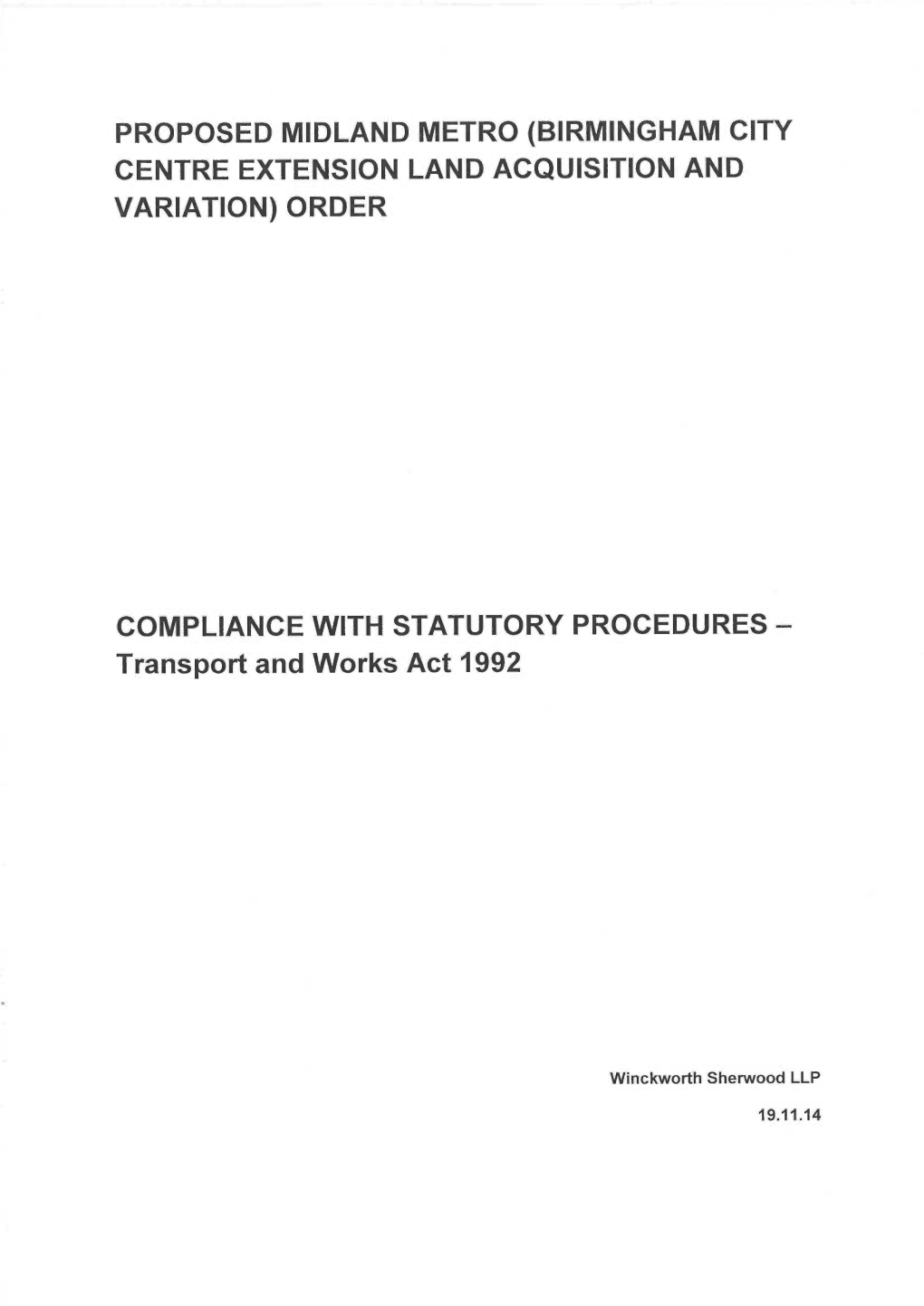 Proposed Midland Metro (Birmingham City Centre Extension Land Acquisition and Variation) Order