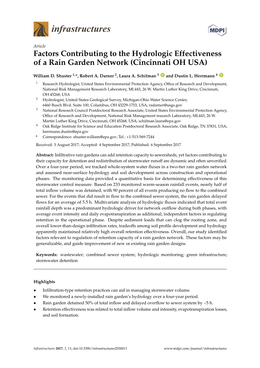 Factors Contributing to the Hydrologic Effectiveness of a Rain Garden Network (Cincinnati OH USA)