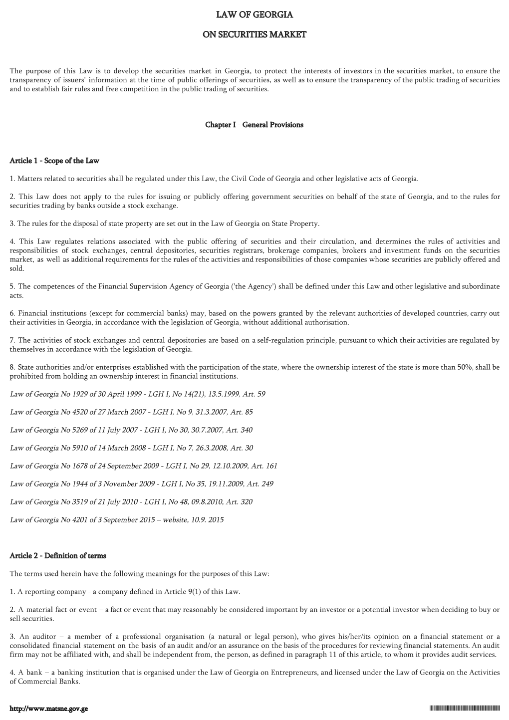 Law of Georgia on Securities Market