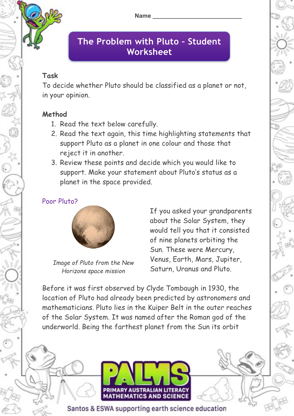 The Problem with Pluto – Student Worksheet