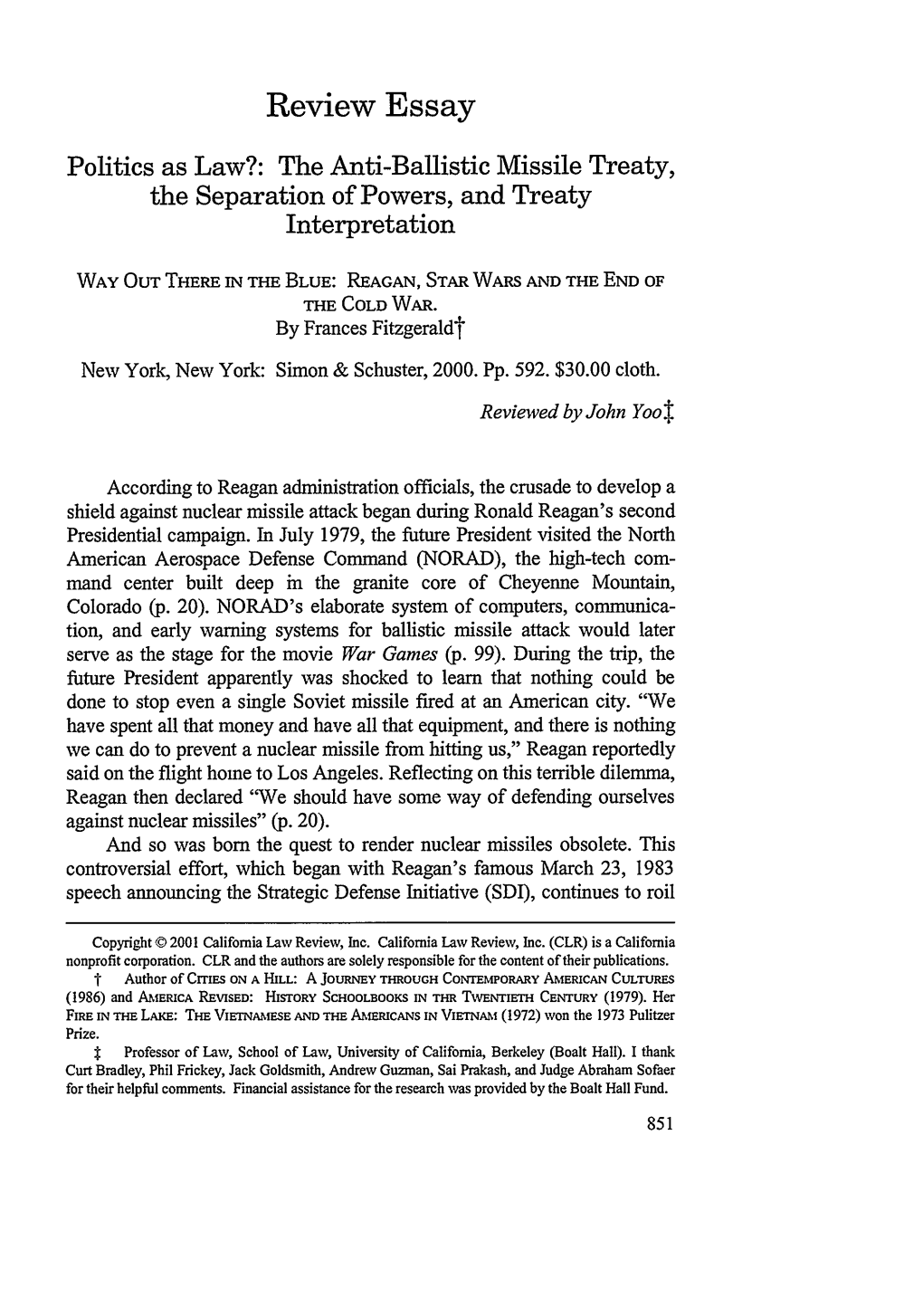 The Anti-Ballistic Missile Treaty, the Separation of Powers, and Treaty Interpretation