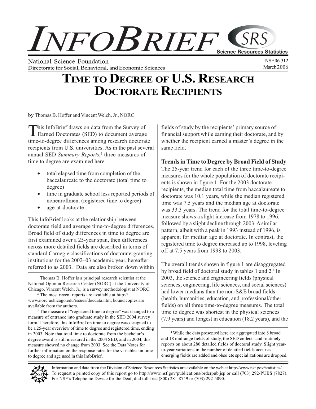 Time to Degree of U.S. Research Doctorate Recipients