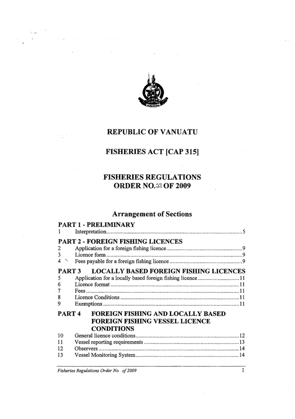 Republic of Vanuatu Fisheries Act [Cap 315J Fisheries