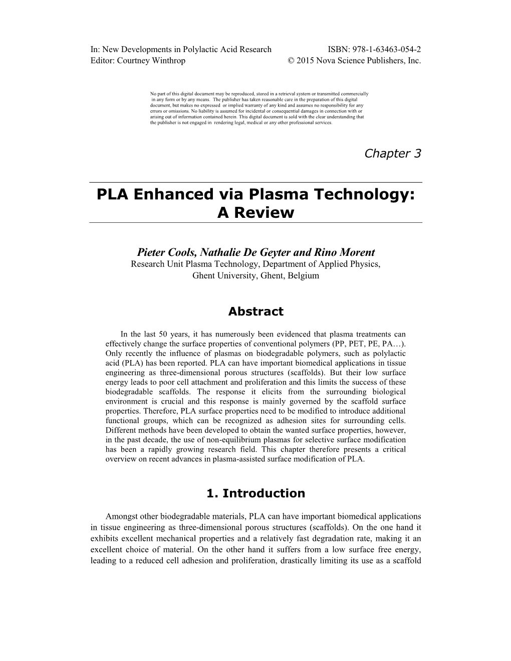 PLA Enhanced Via Plasma Technology: a Review