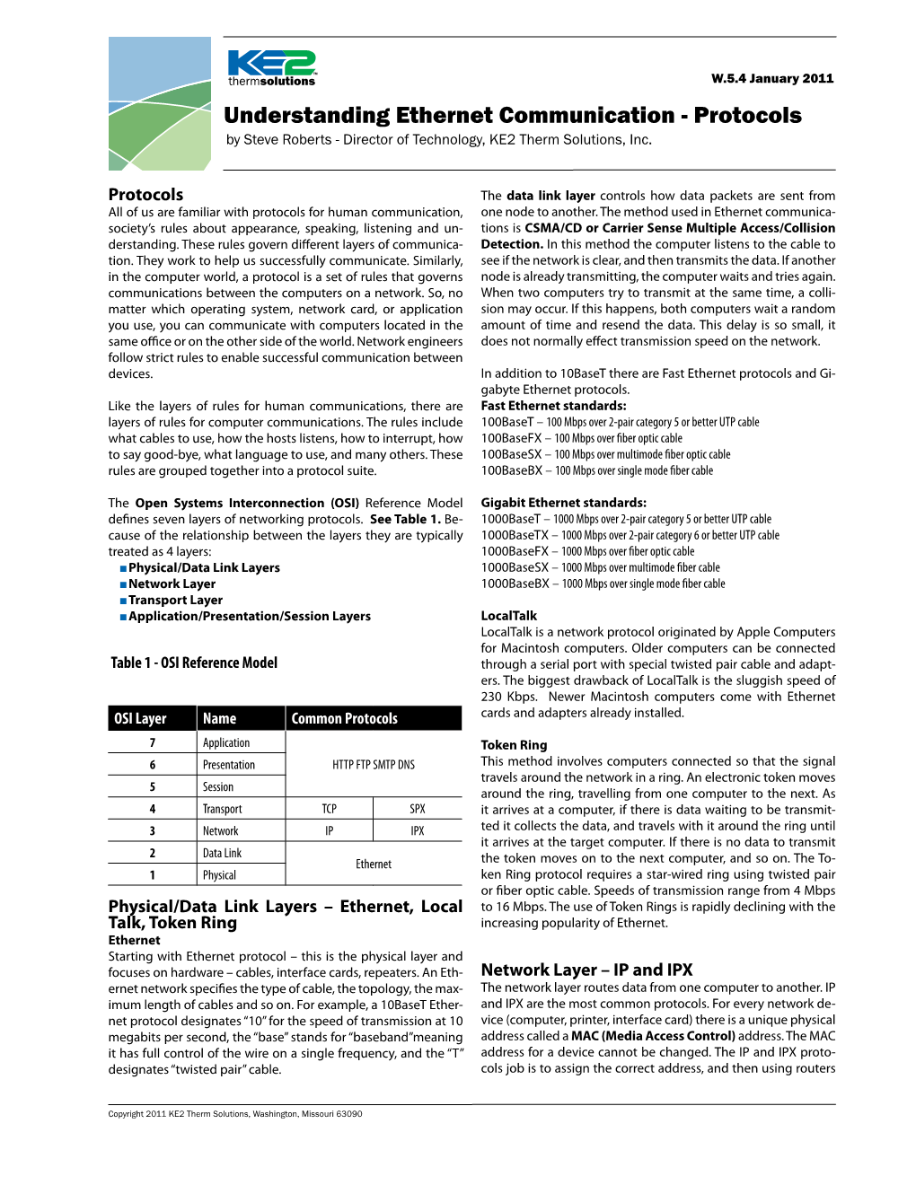 Understanding Ethernet Communication - Protocols by Steve Roberts - Director of Technology, KE2 Therm Solutions, Inc